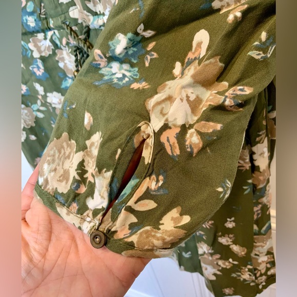 O’Neill Olive Green Floral Patterned Dress with Tie Waist & Skirt Lining- Size M - Picture 5 of 6